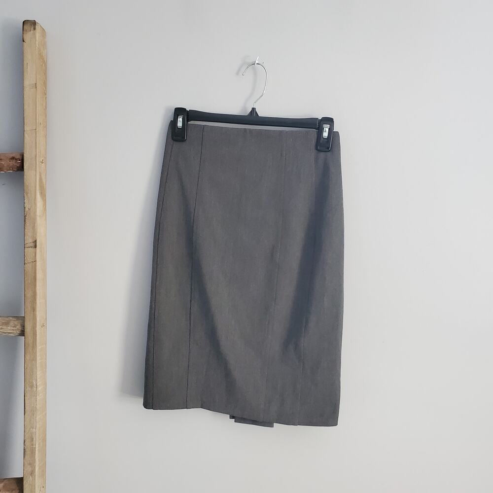 Express Pencil Straight Pleated Midi Gray Skirt 00